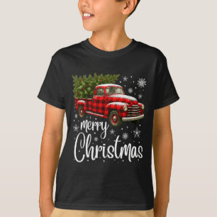 Merry Christmas Truck Buffalo Plaid Xmas Tree Men  T-Shirt
