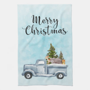 Merry  Christmas Truck Carrying Trees & Animals Kitchen Towel