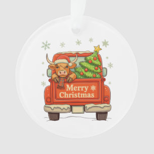 Merry Christmas Truck Highland Cow Tree Cozy Xmas Ornament
