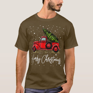 Merry Christmas Truck Red With Tree Xmas Pajama Fu T-Shirt