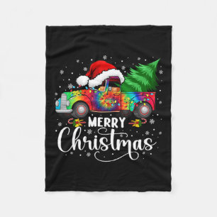 Merry Christmas Truck Tree Santa Hat Lights Matchi Fleece Blanket