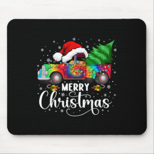 Merry Christmas Truck Tree Santa Hat Lights Matchi Mouse Pad