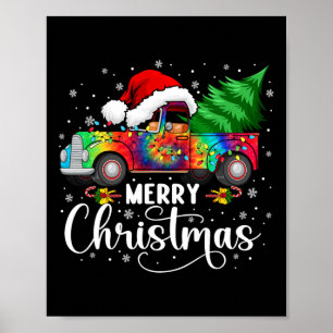 Merry Christmas Truck Tree Santa Hat Lights Matchi Poster