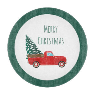 Merry Christmas Truck With Christmas Treen Green Cutting Board