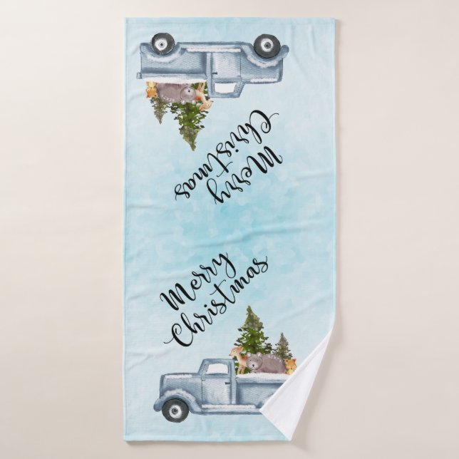 Merry Christmas Truck with Cute Animals Bath Towel Set (Bath Towel)