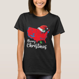 Merry Christmas Trump Patriotic Usa Map 2024 Santa T-Shirt