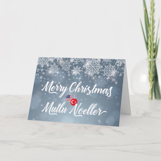 Merry Christmas Turkish American Bilingual Card (Front)