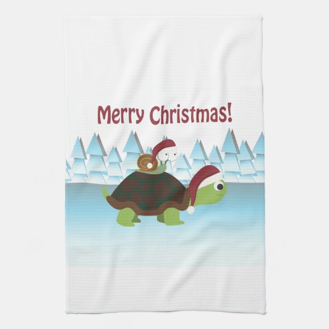 Merry Christmas! Turtle and Snail Kitchen Towel (Vertical)