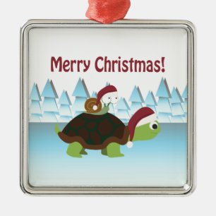 Merry Christmas! Turtle and Snail Metal Ornament
