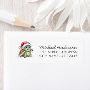 Merry Christmas Turtle in Santa Hat Return Address