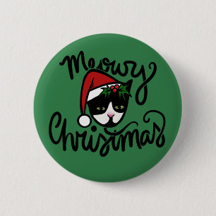 Merry Christmas Tuxedo Cat 2 Inch Round Button