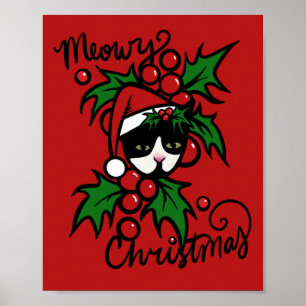 Merry Christmas Tuxedo Cat Poster