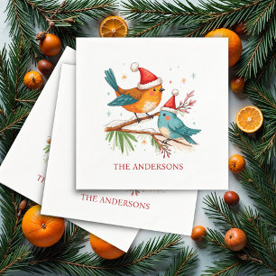 Merry Christmas Two Loving Birds Christmas Party Napkin