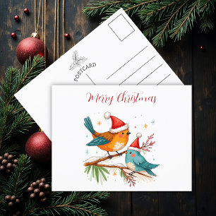 Merry Christmas Two Loving Birds Postcard