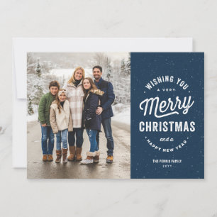 Merry Christmas two photo navy outdoorsy family Holiday Card