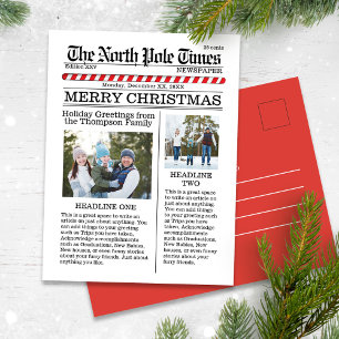 Merry Christmas Two Photo Whimsical Fun Newspaper  Holiday Postcard