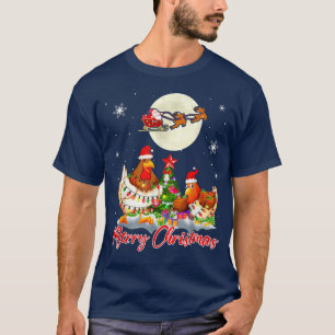 Merry Christmas Two Santa Chickens Xmas Tree Light T-Shirt