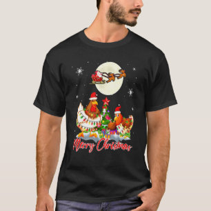 Merry Christmas Two Santa Chickens Xmas Tree Light T-Shirt