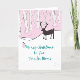 Merry Christmas Two Terrific Moms, Whimsical Holiday Card