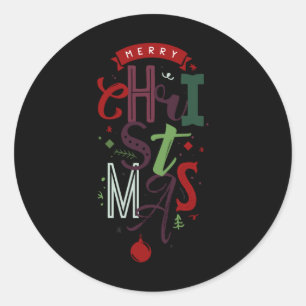 Merry Christmas Tygraphy Lettering Colorful T Shir Classic Round Sticker