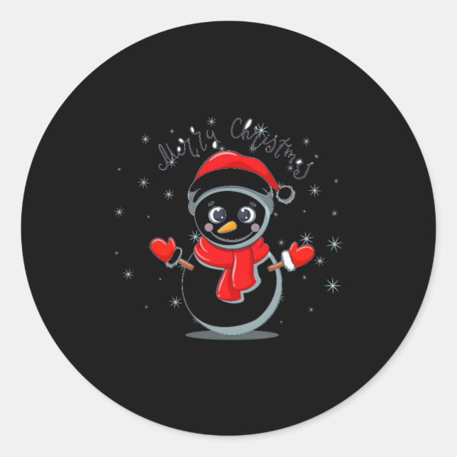Merry Christmas Tygraphy Snowman Holiday  Classic Round Sticker (Front)