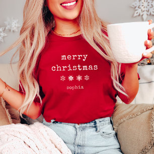Merry Christmas Typewriter Text and Snowflakes T-Shirt