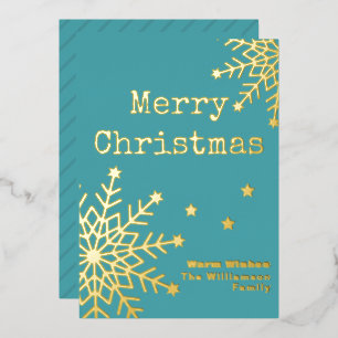 Merry Christmas Typewriter Text Teal Elegant  Foil Holiday Card