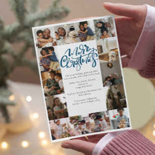 Merry Christmas Typography 17 Photo Holiday Card