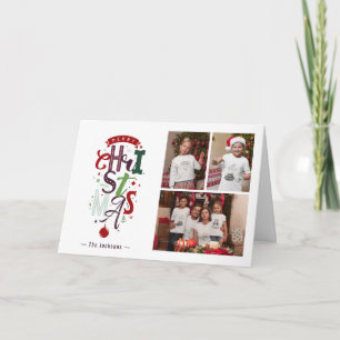 Merry Christmas Typography 3 Photo Collage holiday Card