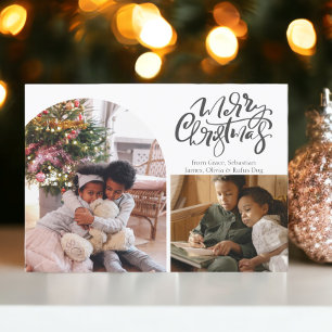 Merry Christmas Typography 3 Photo Holiday Card