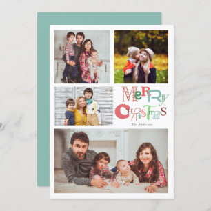 Merry Christmas Typography 4 Photo Collage Cute Invitation