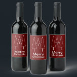 Merry Christmas Typography Abstract Red Gift Tags Wine Label<br><div class="desc">Simple Merry Christmas typography in white. White outline abstract trees in dark crimson red.</div>