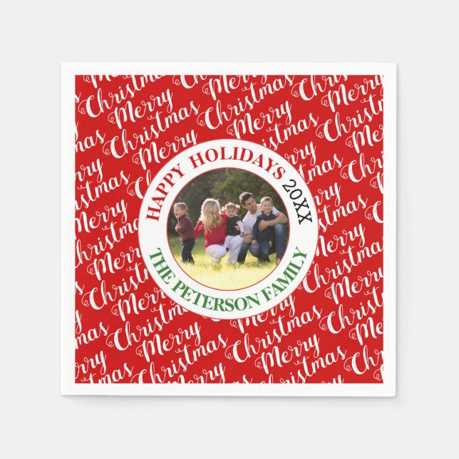 Merry Christmas typography and photo holiday Napkin (Front)