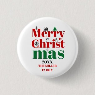 Merry Christmas typography and vintage elements 1 Inch Round Button
