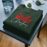 Merry Christmas Typography Antlers T-Shirt<br><div class="desc">Cute and festive retro typography design with a cute gnome with a text-Merry Christmas with antlers om Merry. Red and white/</div>