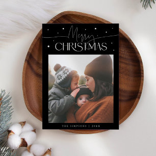 Merry Christmas Typography Black Photo Holiday Card