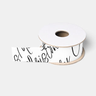 Merry Christmas Typography Black White Modern Fun  Grosgrain Ribbon