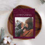 Merry Christmas Typography Cranberry Photo Holiday Card<br><div class="desc">Elegant and modern holiday card featuring a typography text that says "Merry Christmas" with a picture. Add another photo on the back along with your message. Background is cranberry.</div>