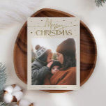 Merry Christmas Typography Cream Photo Holiday Card<br><div class="desc">Elegant and modern holiday card featuring a typography text that says "Merry Christmas" with a picture. Add another photo on the back along with your message. Background is cream.</div>