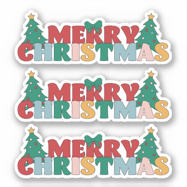 Merry Christmas Typography Decorated Pine Tree (Front)