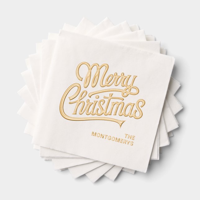 Merry Christmas Typography Foil Stamped Napkins (Insitu (Stacked))