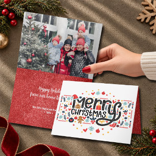 Merry Christmas Typography Folded Photo Holiday Card