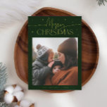 Merry Christmas Typography Green Photo Holiday Card<br><div class="desc">Elegant and modern holiday card featuring a typography text that says "Merry Christmas" with a picture. Add another photo on the back along with your message. Background is green.</div>