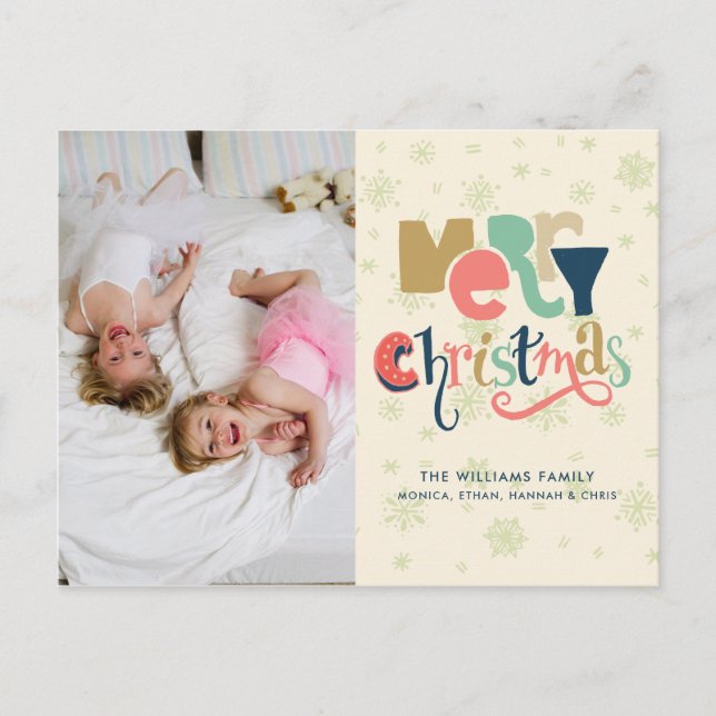 Merry Christmas Typography Holiday Postcard (Front)