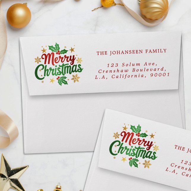 Merry Christmas Typography Holly Festive Family Envelope (Creator Uploaded)