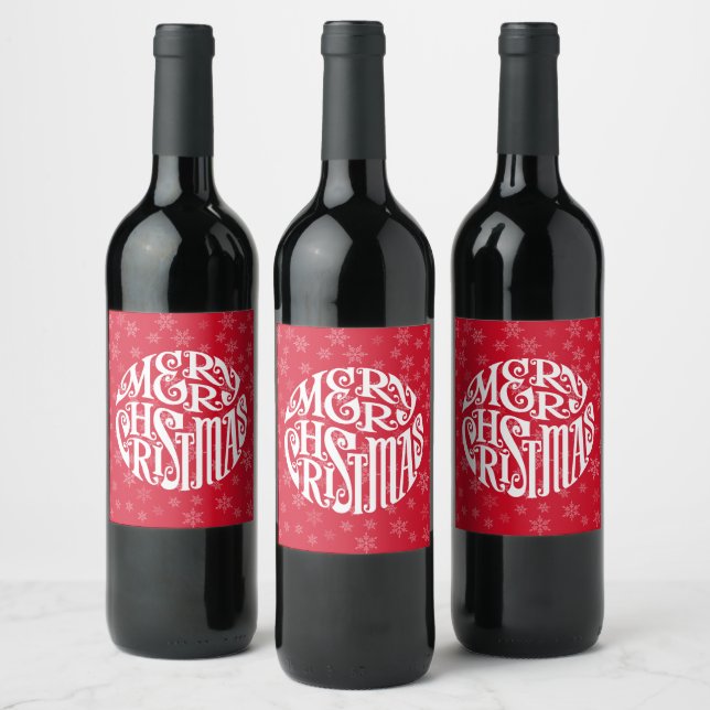 Merry Christmas Typography Joyful Greetings Wine Label (Bottles)