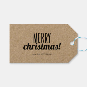 Merry Christmas Typography Kraft Gift Tags