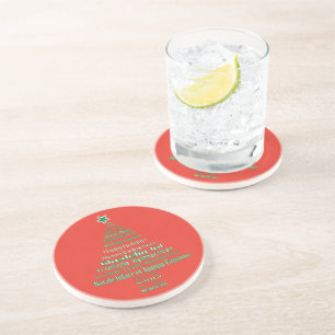 Merry Christmas Typography Language Tree   Coaster