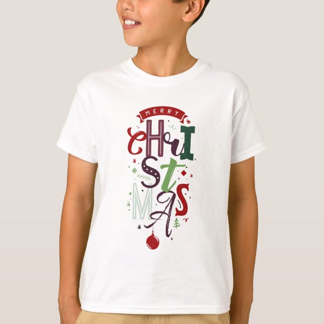 Merry Christmas Typography Lettering Colourful T-S T-Shirt (Front)