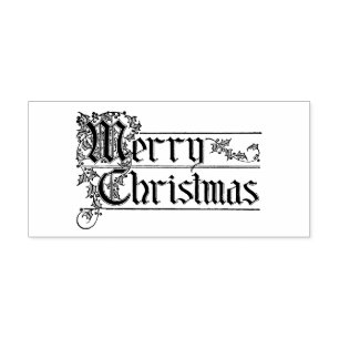 Merry Christmas Typography Lettering Rubber Stamp